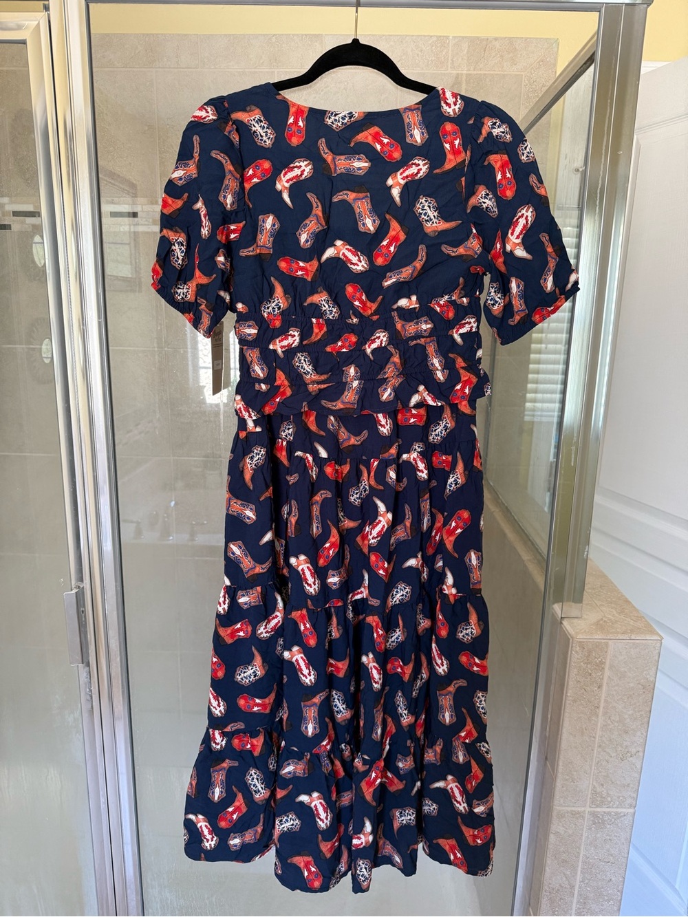 Wrangler Two piece Navy Midi Dress with Red and Cream Shoe Print